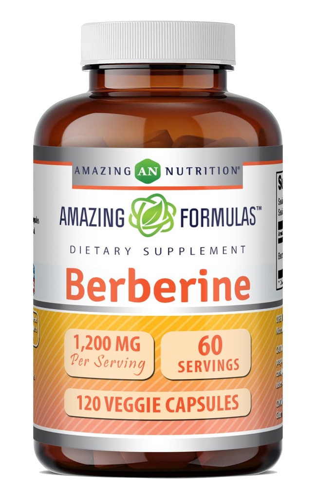 Incredibile Formulas Berberine Supplemento | 1200 Mg per Serving | Capsule Veggie | Non-GMO | Gluten-Free | Made in USA (1 Pack, 120 Count)