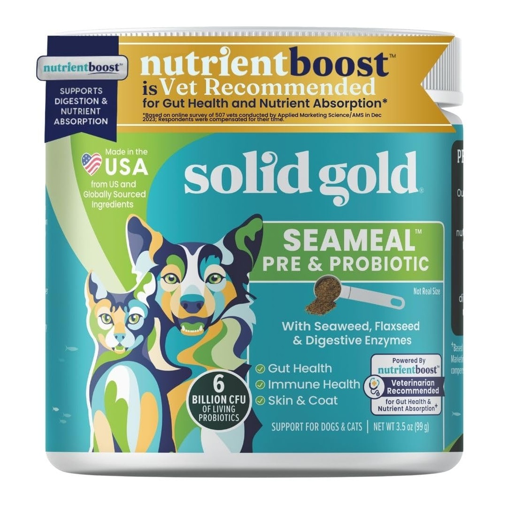 Probiotici e probiotici per la salute digestiva - Kelp Powder Dog & Cat Multivitamin Supplement w/Prebiotics & Digestive Enzymes for Skin, Coat, & Gut + Supporto immunitario - 3.5oz
