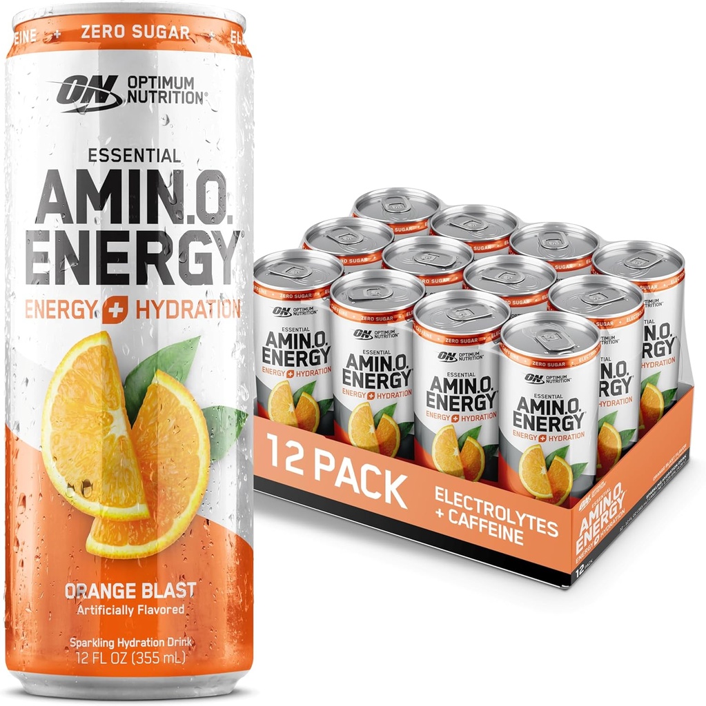 Bevanda d'idratazione scintillante dell'energia dell'aminoacidi dell'ottimo Nutrition, elettroliti, caffeina, aminoacidi, BCAAs, senza zucchero, lama d'arancia, 12 Fl Oz, 12 Pack (vasoio di maggio dell'imballaggio)