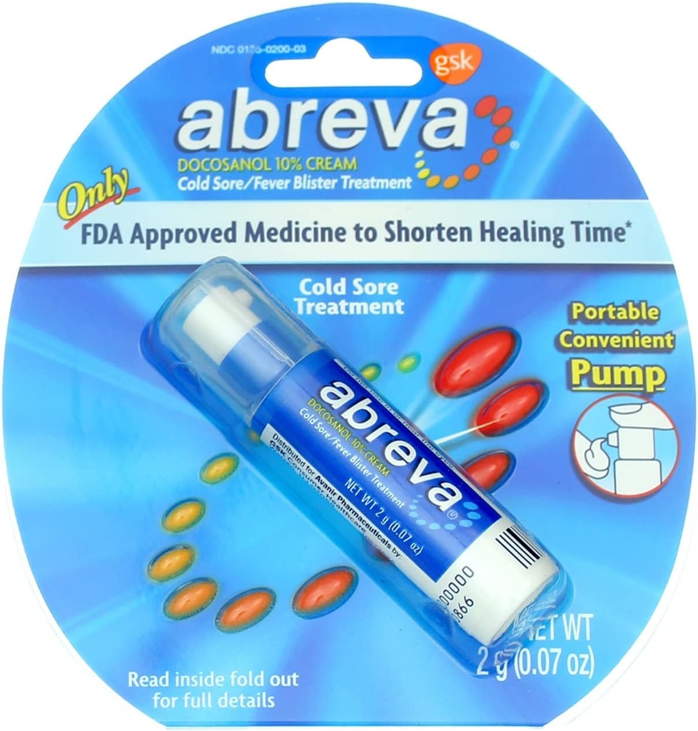Abreva 2grm Pompa Dimensioni 1ct Abreva Trattamento di Sore Freddo