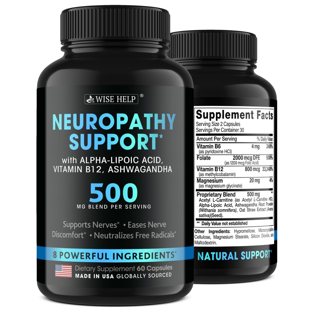Neuropatia Supporto Natural Nerve Discomfort Relief - Made in USA - Antiossidante Nerve per Nevralgia Trigeminale, Neuropatia Diabetica & Periferica - Mani, Neck, Feet & Toes Formula di Trattamento - 60 Caps