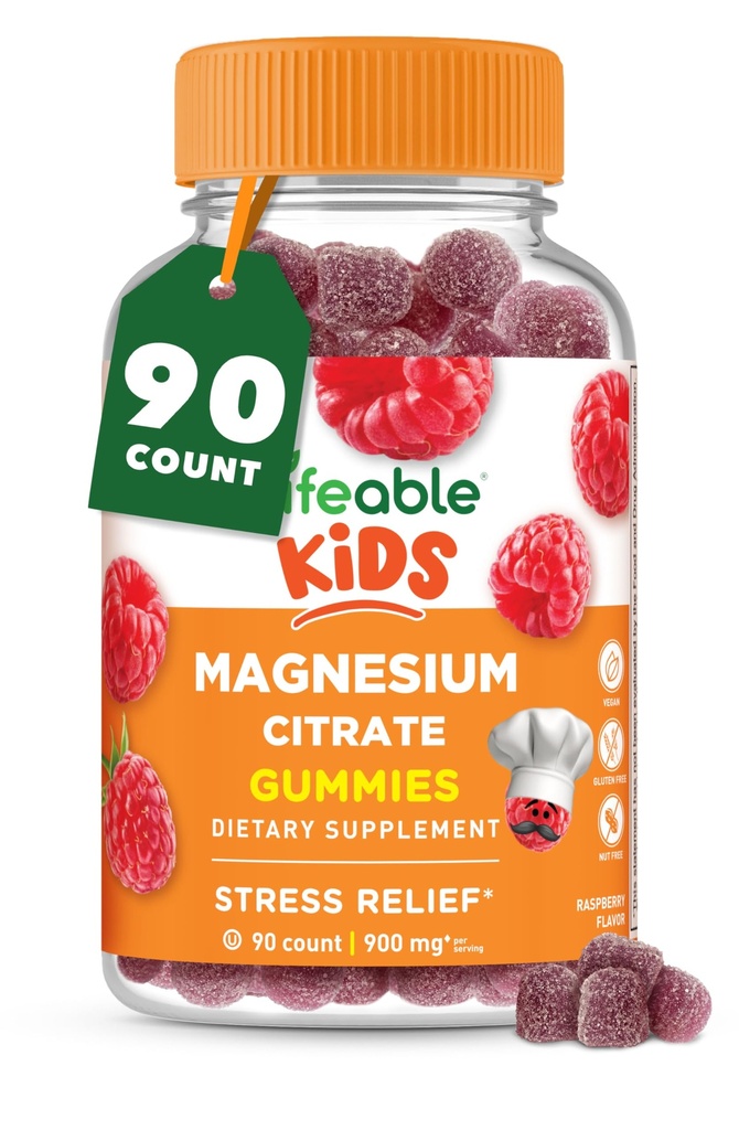 Gummie di Magnesio vitale per i bambini | 900mg Citrato di Magnesio | Grande Tasting Kids Magnesio Supplemento | Gluten Free Muscle Support and Stress Relief Chewable | 90 Gummiess