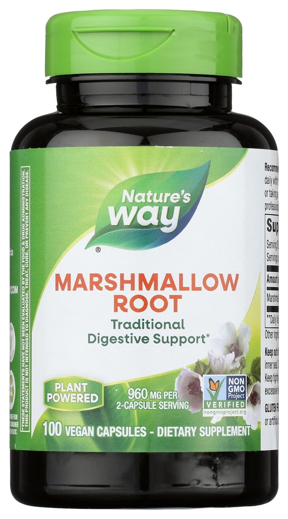 Via della natura Marshmallow Root - Marshmallow Root Supplemento per Soothing Digestivo Tradizionale* - Gluten-Free, Dairy-Free & Vegan - Capsule Easy-Swallow - 100 Capsules (Packaging May Vary)