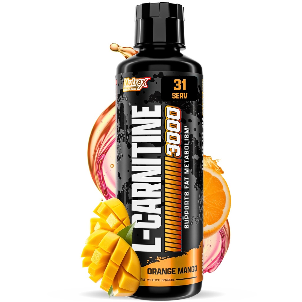 Nutrex Research Liquid Carnitine 3000 | Orange Mango | Stimulant Free | 31 Serve 16 Fl Oz