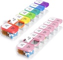 Odaro Extra Large Weekly Pill Organizer, XL Pill Box 7 giorni PM, Jumbo Medicine Organizer 2 volte al giorno per tenere la medicina quotidiana, vitamine e integratori, Rainbow & Pink/White (Set of Two)