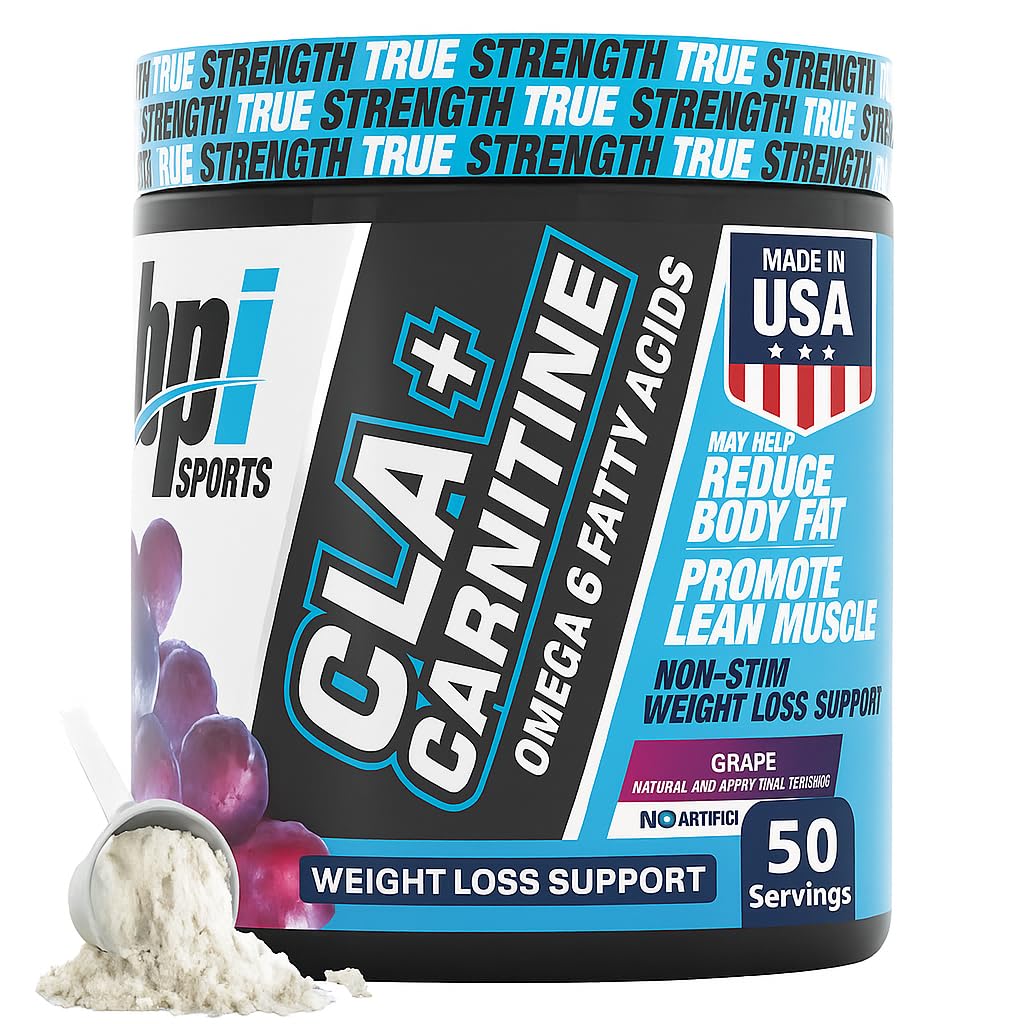 BPI Sports CLA+Carnitina – CLA L Carnitina & Linoleic Acid – L Carnitina Supplemento per la perdita di peso, Metabolismo & Magra – Caffeina Free – Uva – 50 Serve – 12.34 oz