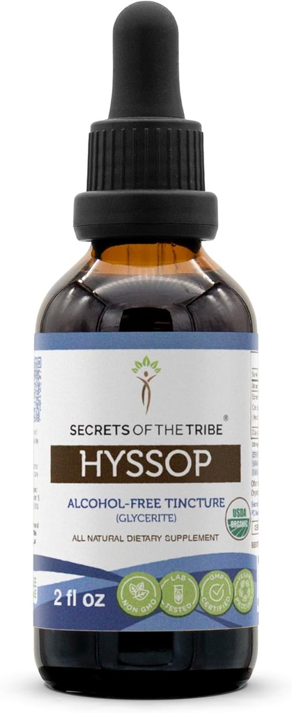 Hyssop USDA Organic | Estratto privo di alcol, Gocce di erbe ad alta potenza | Realizzato in Issop Organico Certificato 100% (Hyssopus officinalis) Erbe secca (2 oz)