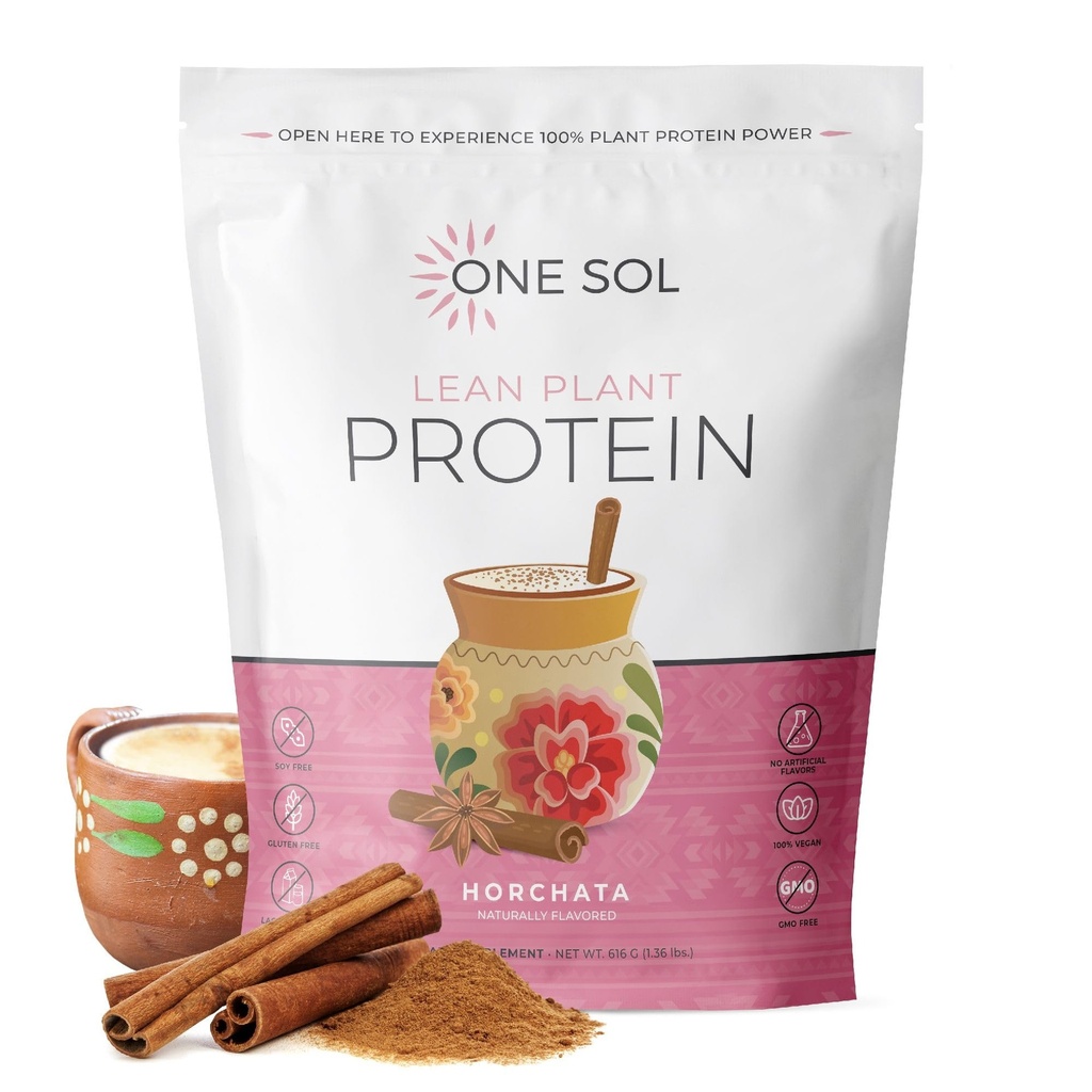 One Sol Lean Plant-Based Protein Powder, Pea & Brown Rice Protein, Carb basso, Vegan Friendly - Gluten, Lattosio, & Soy Free - Non Aggiunto Zucchero, Non OGM, Nutrizione pulita, Senza Bloating (Horchata)