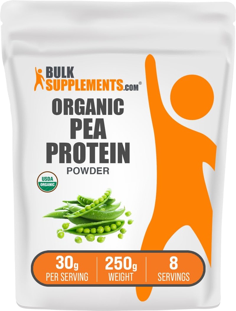 BulkSupplements.com Polvere di proteine di pea organica - polvere di proteine vegetali e vegani - senza glutine e senza glutine, 30g per porzione, 250g (8.8 oz) (pacchetto di 1)