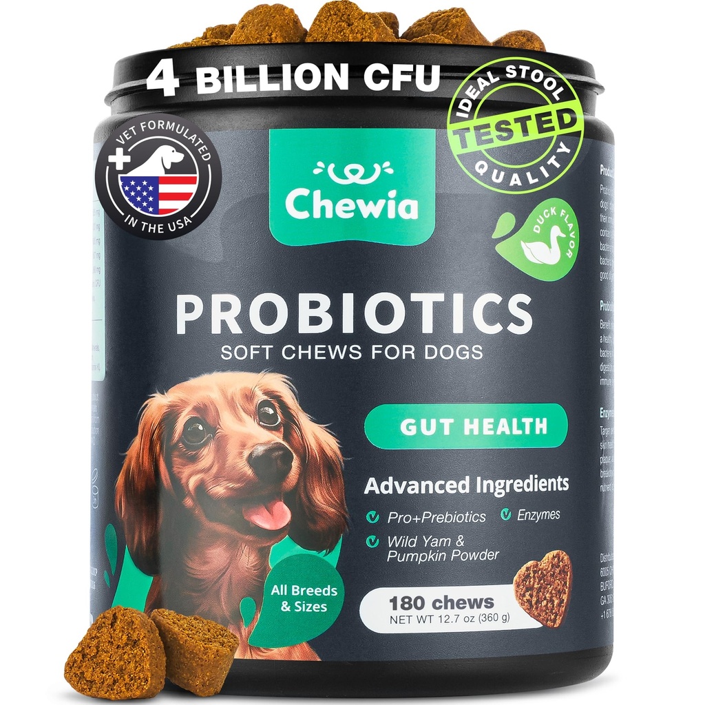 Probiotici per cani Gut Salute, Digestione, Immunità, Yeast Balance, Itchy Skin, Allergies Support - Cuscinetti Probiotici Cani con Enzimi Digestivi per Gut Flora- Dolci Trattamenti con zucca e polvere di lievito