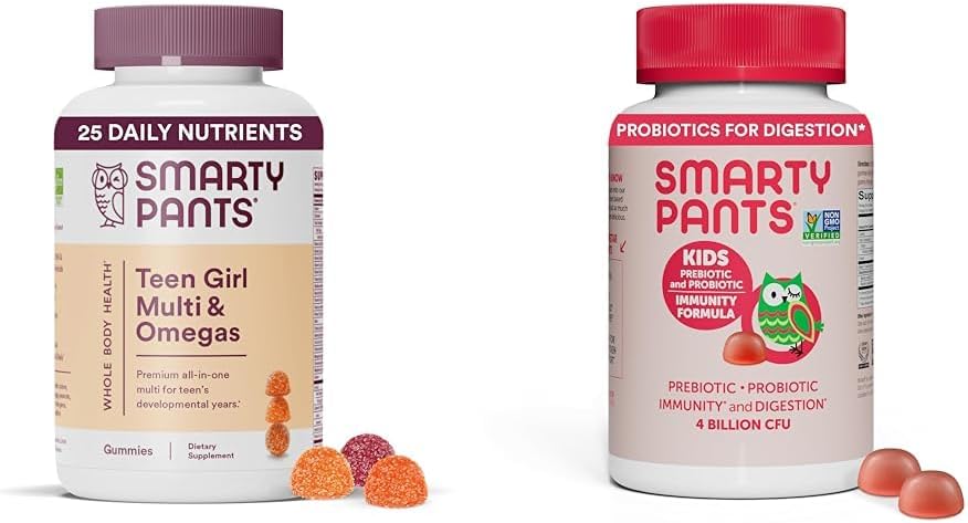 SmartyPants Teen Girl Multivitamin Gummies: Omega 3 Fish Oil (EPA/DHA), Vitamina D3, C, Vitamina B12 & Kids Probiotic Immunity Gummies: Prebiotics & Probiotics for Digestive Health
