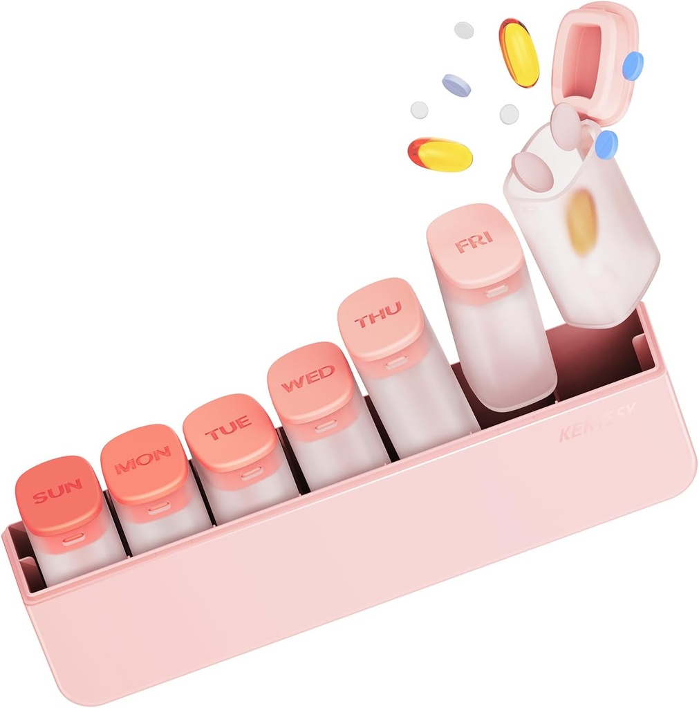 Organizzatore di pillole settimanali 1 volta al giorno - Travel Pill Box 7 giorni, Contenitore di cassa di pillole di grande medicina per il supplemento giornaliero di vitamina Fish olio, organizzatori di pillole della settimana portatile Dispenser titolare, rosa