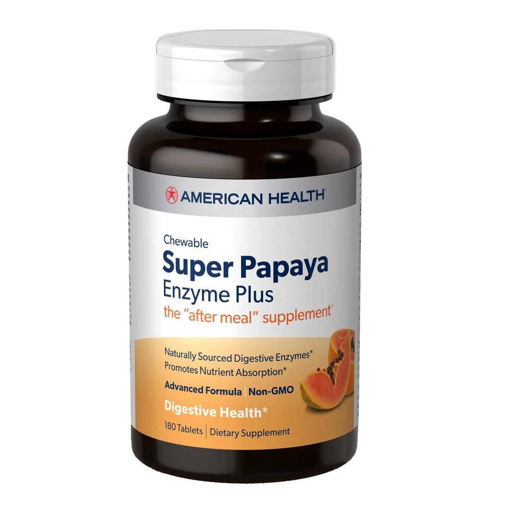 American Health Super Papaya Enzyme Plus - 180 compresse masticabili - The After-Meal Supplement - Non-GMO - 60 porzioni