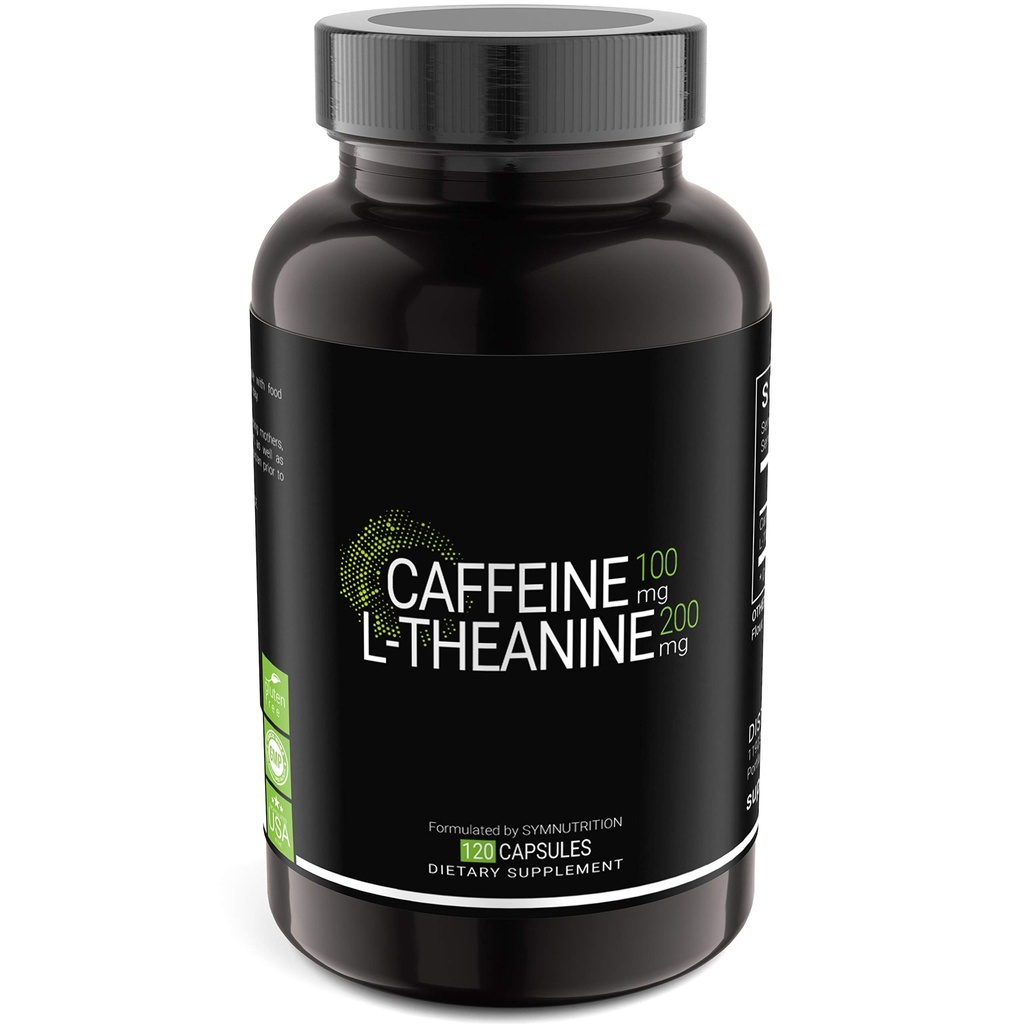 SYMNUTRITION Caffeina 100mg, L-teanina 200mg — 120 Count (V-Capsules) / 120 Serve: Prodotto in una cGMP-Registered Facility in USA; Vegan & Gluten Free