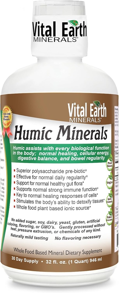 Minerali di Terra Vitali Minerali Humici – Supplemento di Acido Fulvico con 70+ Minerali di Trace, Elettroliti per Recupero & Balance, 32 Oz + 1 Oz Cup