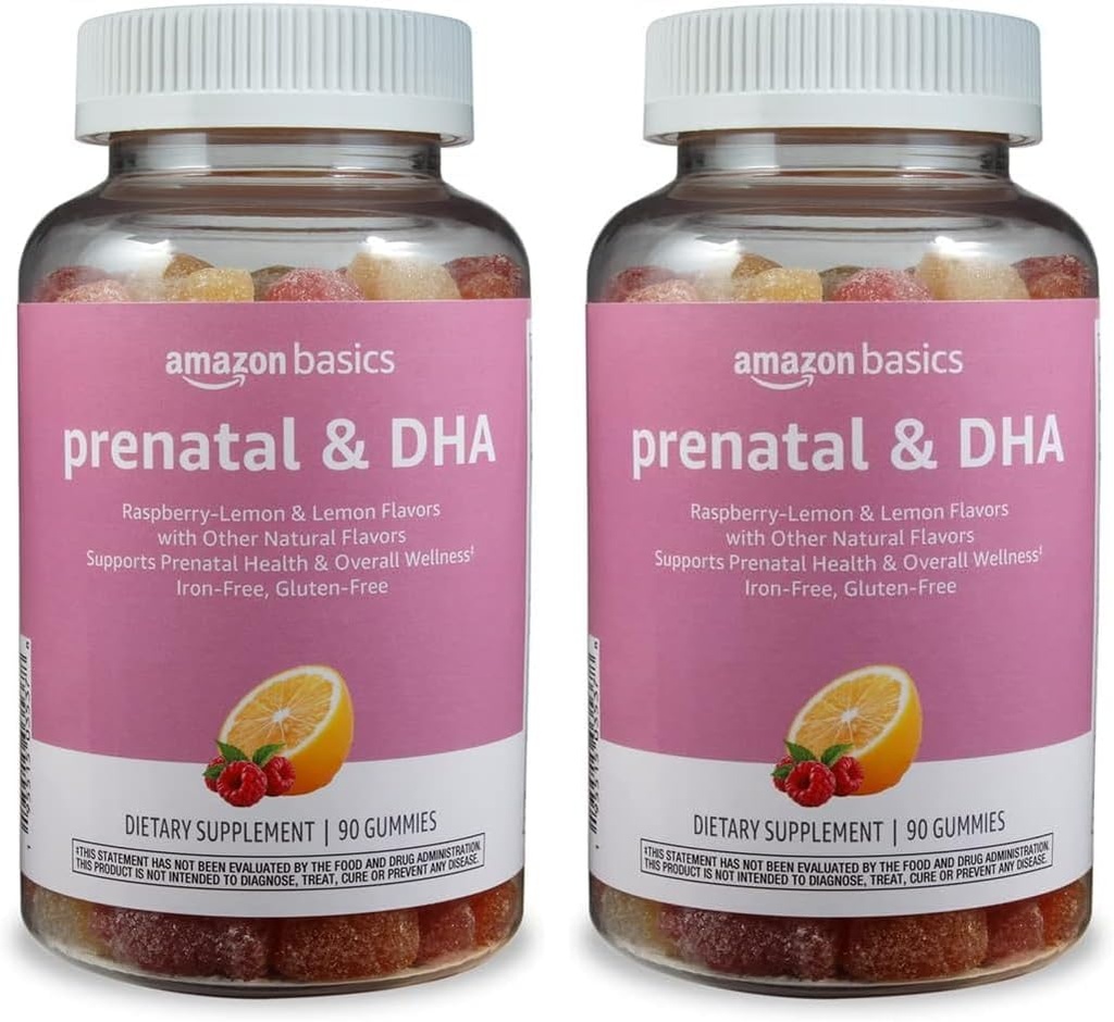 Prenatal & DHA Gummy, Rasberry & Lemon Flavor, 90 Count (Precedentemente Solimo) (Pack of 2)