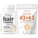 Micro ingredienti Vitamina D3 5000iu + K2 100mcg Softgels & Hair Vitamins Complex Capsule Bundle 2 Pack | Vitamine di sole essenziali | 14-in-1 Supporto avanzato per la crescita dei capelli