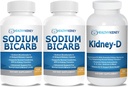 Sodio Bicarbonato 650mg Capsule per Acid Relief, Alkalinity 120 Pills 2-Pack + Kidney-D Kidney Supplement. Vitamina D Ottimizzata per il supporto renale.