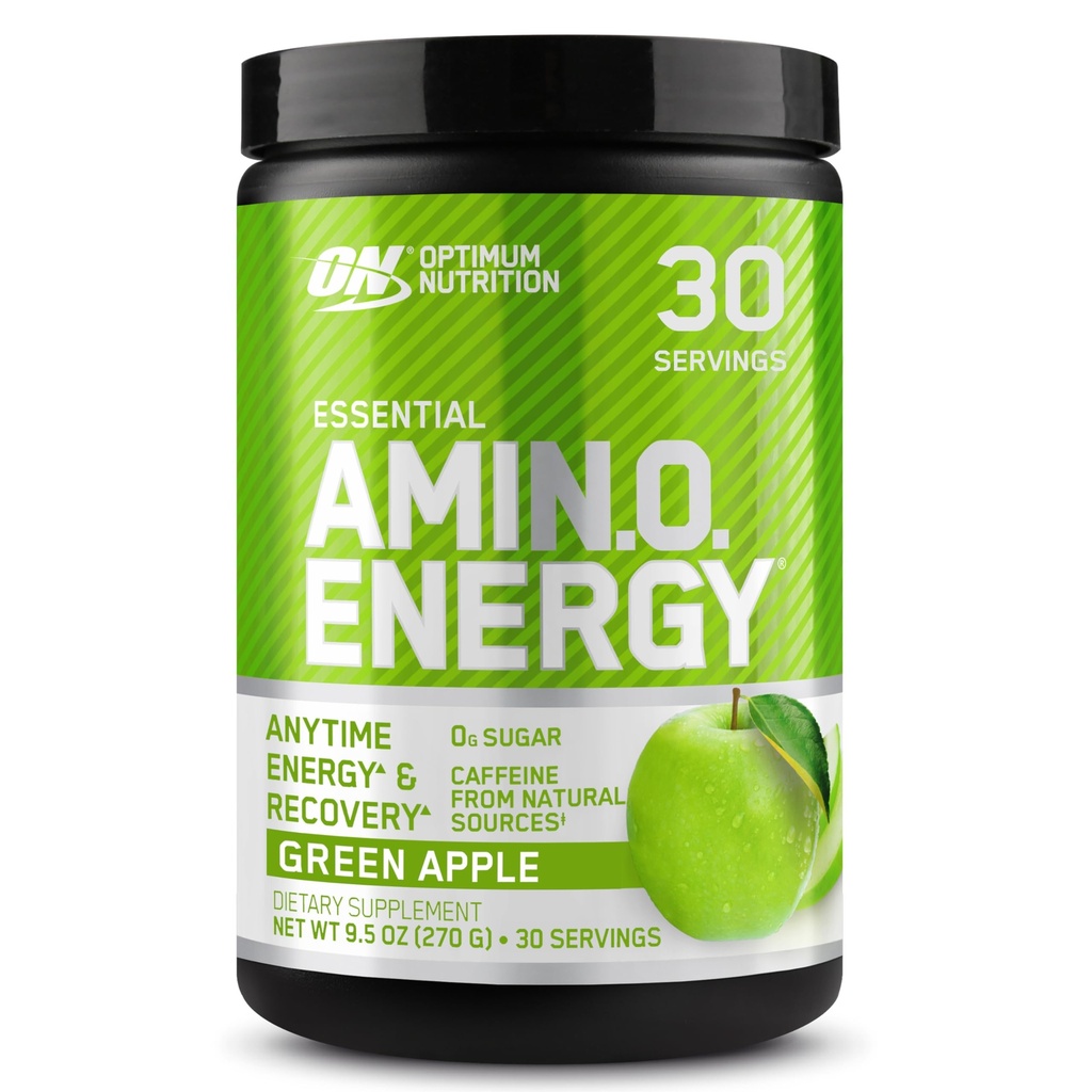 Optimum Nutrition Amino Energy - Pre allenamento con tè verde, BCAA, aminoacidi, Keto Friendly, Estratto di caffè verde, Polvere di energia - Mela verde, 30 Serve (Packaging May Vary)