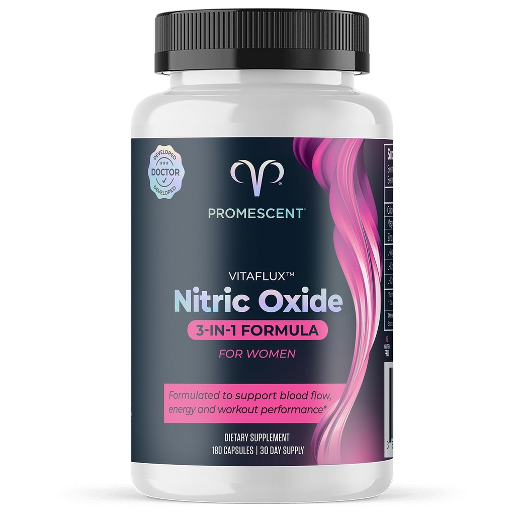 Promescent VitaFLUX Nitric Oxide Booster Supplemento, Boost Energy & Performance - Dose terapeutica degli aminoacidi essenziali L Arginina, L Citrulline, L Carnitina, Zinc (180 capsule)