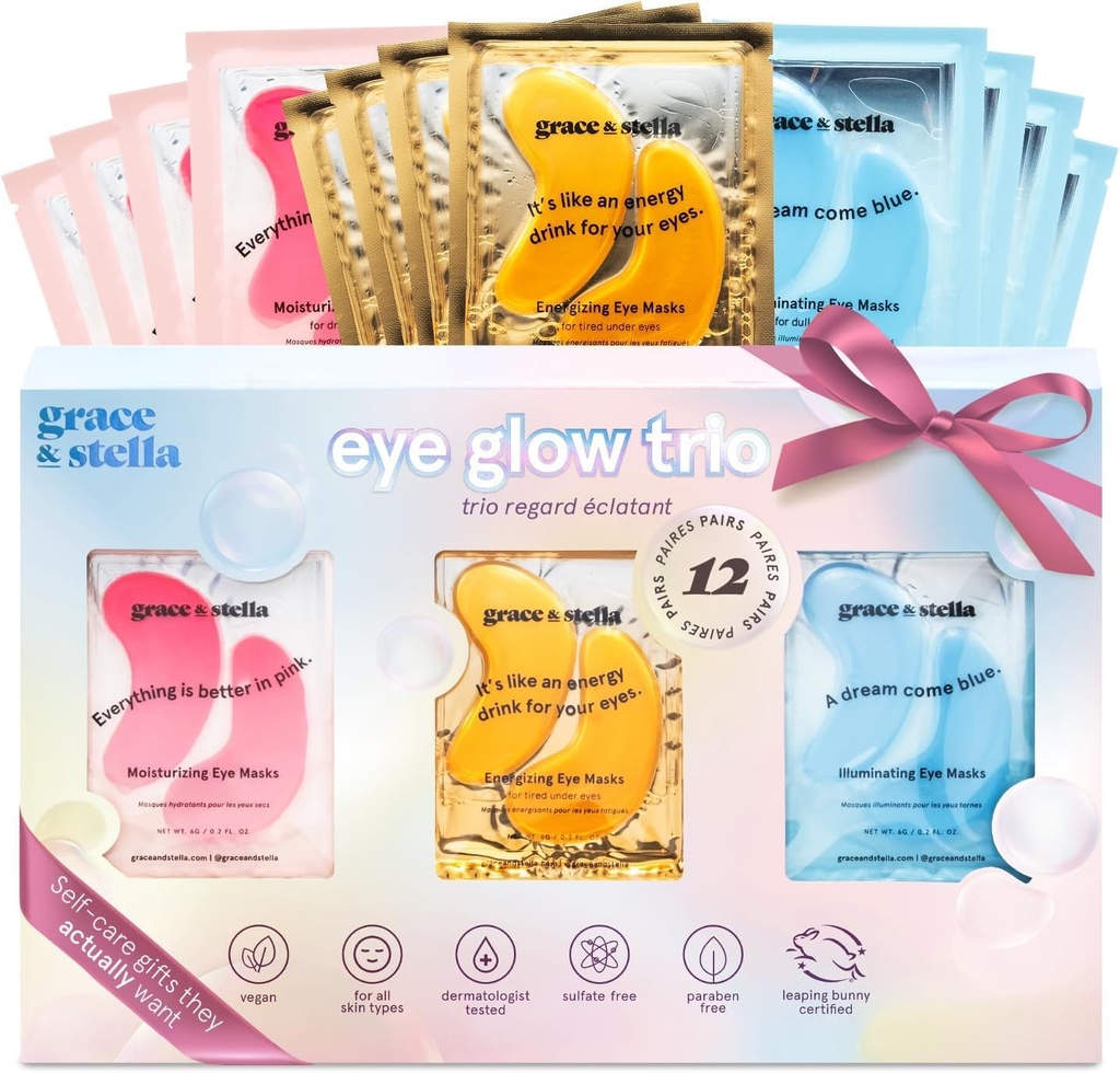 Grace & stella Under Eye Patches (12 coppie) Maschere per occhi di Puffy e cerchi scuri - Stocking Stuffers, Regali di Natale per le donne - Regali per compleanni, Festa di Bachelorette, Bridesmaids, Self Care