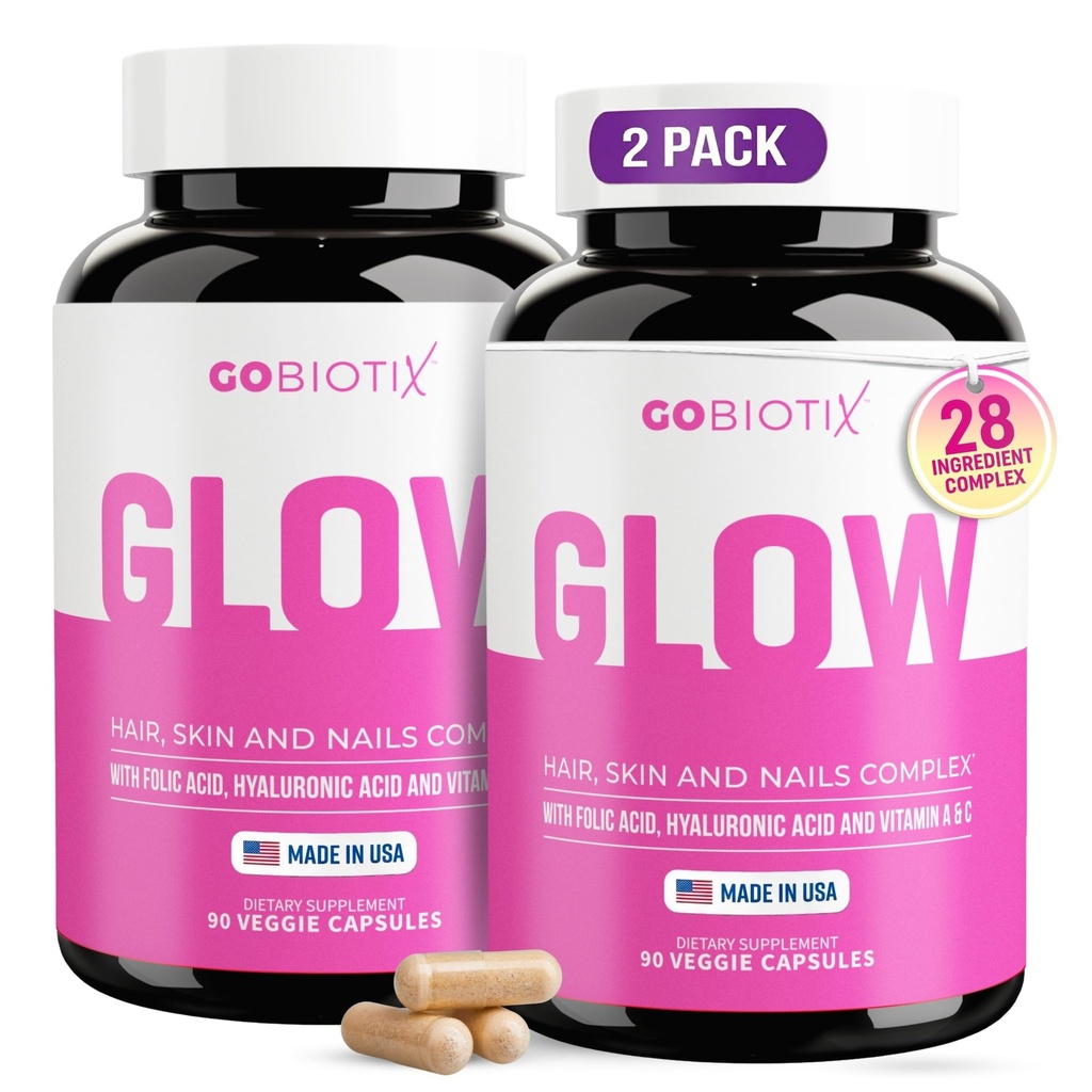 GOBIOTIX Hair Skin and Nails Vitamin Supplement - 10000mcg Pillole Biotina con Acido Ialuronico, Folate, Ferro, Magnesio e Zinco - Produzione di collagene, Crescita dei capelli - 60 Serve