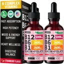 (2 Pack) Vitamina B12 e B6 Gocce liquide, B12 Complesso di vitamina B sublinguale - B 12 Vitamin 5000mcg - B12 Methylcobalamin per energia, cervello e supporto cardiaco con 27.200 mcg, fragola, 80 Serve