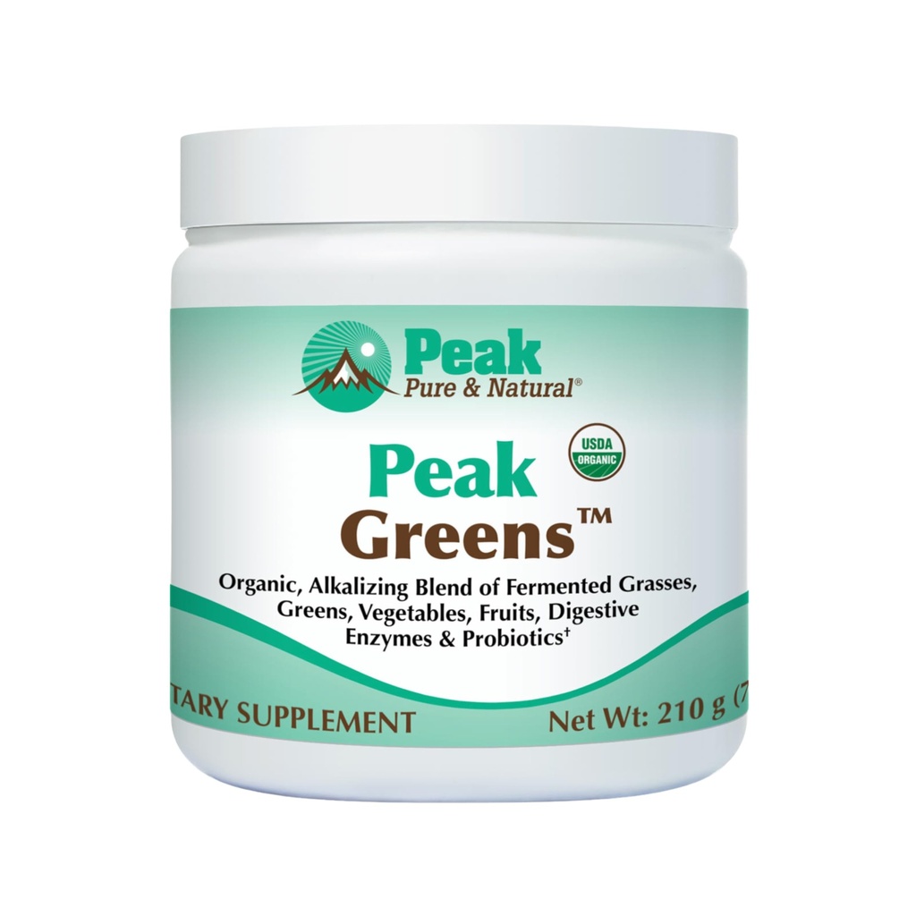 Picco Pure & Natural Peak Greens Supporto pH Balance e Alkalinity | Superfood Green Drink Powder | Miscela di erba fermentata, verdura e frutta | Enzima digestivo & polvere probiotica