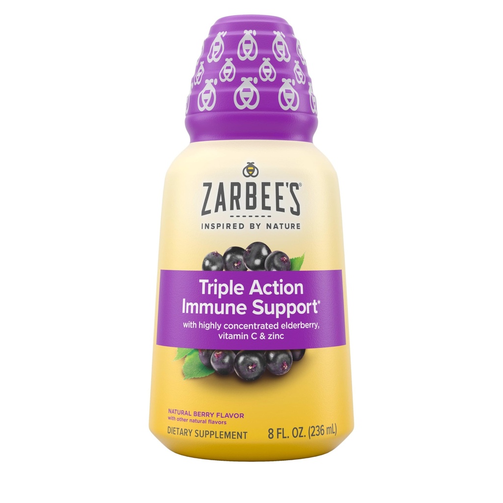 Supporto Immune Liquido giornaliero di Zarbee, Liquido ad alto concentrato, con Vitamina C & Zinco di Samburo Reale, Sapore di Samburo Nero, Per uso diurno, 8 Fl Oz, il marchio è Zarbee's
