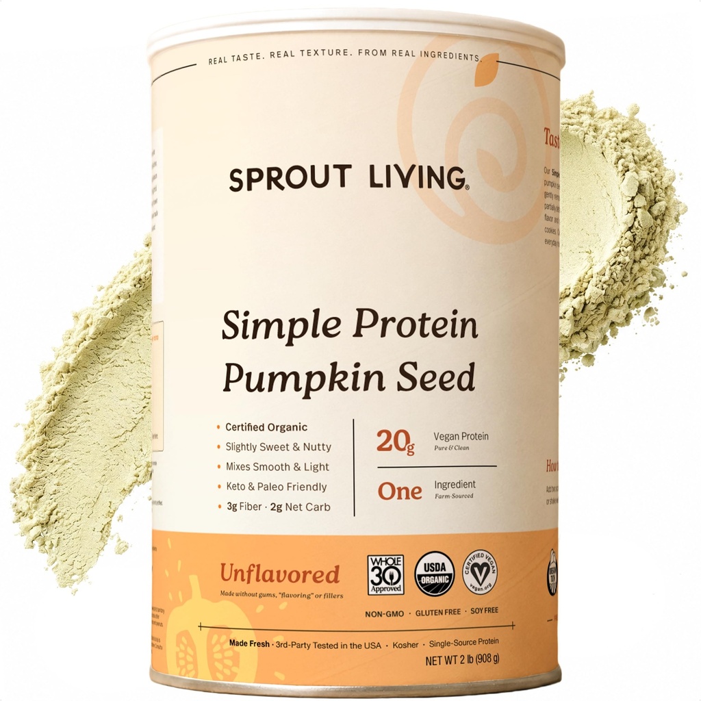 Polvere di proteine di semi di zucca biologica, non aromatizzata, 20 grammi di polvere proteica basata sulle piante senza dolcificanti artificiali, non latticini, non OGM, Vegan, senza glutine (1 Pound, 30 Serve)
