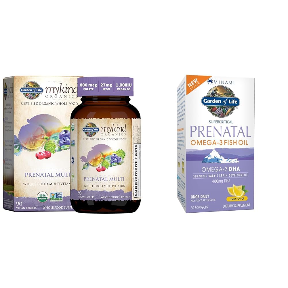 Giardino della vita Multivitamina Prenatale delle donne con vitamina D3, B6, B12, C & Iron & Minami Natural Prenatal DHA Omega 3 Fish Oil Supplement Softgels, Limone, 30 Conte