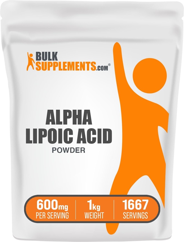 BulkSupplements.com Polvere di acido lipoico alfa - Supplemento ALA, acido lipoico alfa 600mg - polvere di ALA, senza glutine - 600mg di acido alfa-lipoico per porzione, 5kg (11 lbs) (pacchetto di 5)