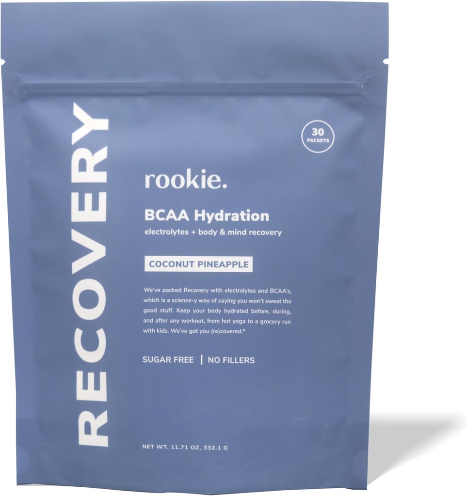Rookie Wellness Recovery BCAA - Polvere di elettrolita e BCAA con 5 g di aminoacidi a catena ramificata per il recupero del muscolo, elettroliti per l'idratazione, e solo 10 calorie (30 porzioni, ananas di cocco)