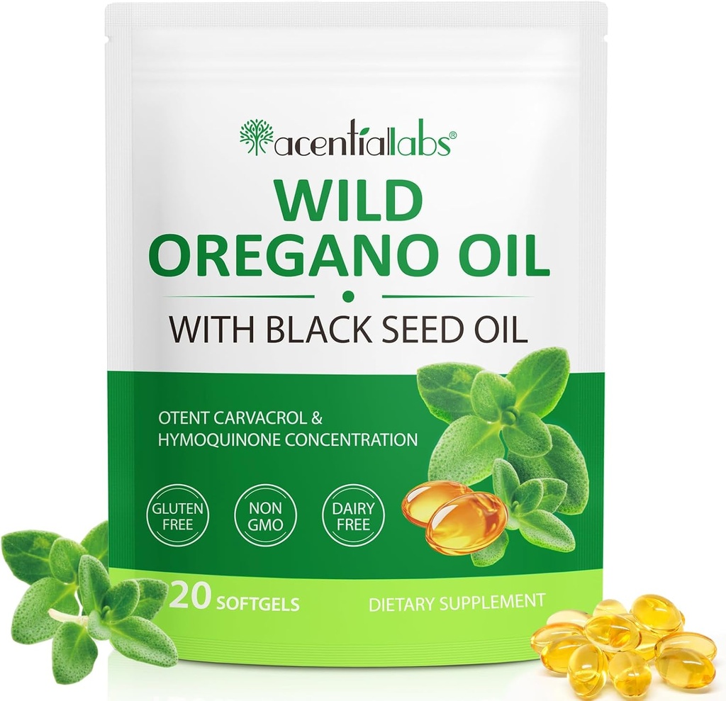 Olio di origano Softgels, 120 Conta Olio di origano Supplemento capsule, Oregano olio capsule, 165mg Carvacrol, 2 in 1 6000mg olio di origano con olio di semi neri 200mg
