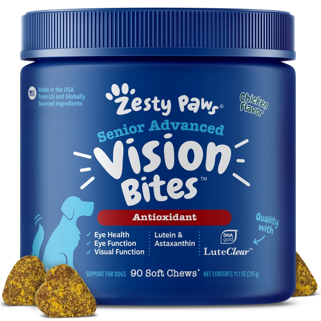 Zesty Paws Eye Supplement per cani - Vision Support con antiossidanti e acidi grassi Omega 3 - 90 Chews