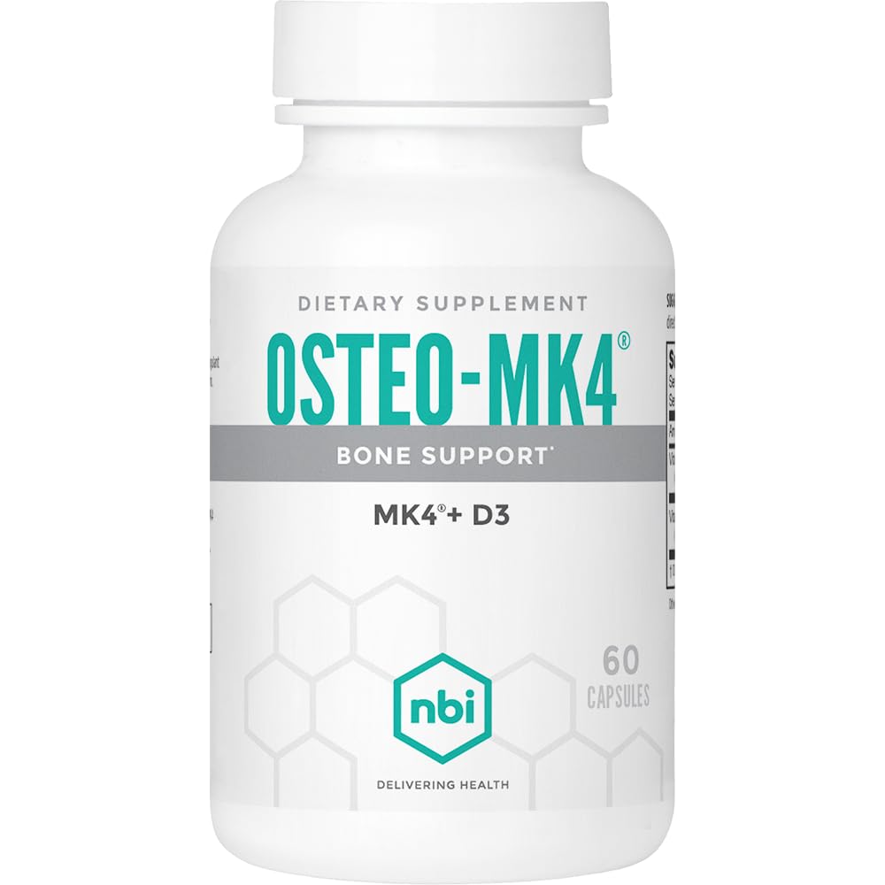 NBI Osteo-MK4 Bone Support | Vitamina D & K Complex | 45mg Vitamin K2 (MK4) per una forte salute e funzione Bone | 60ct Veggie Capsule