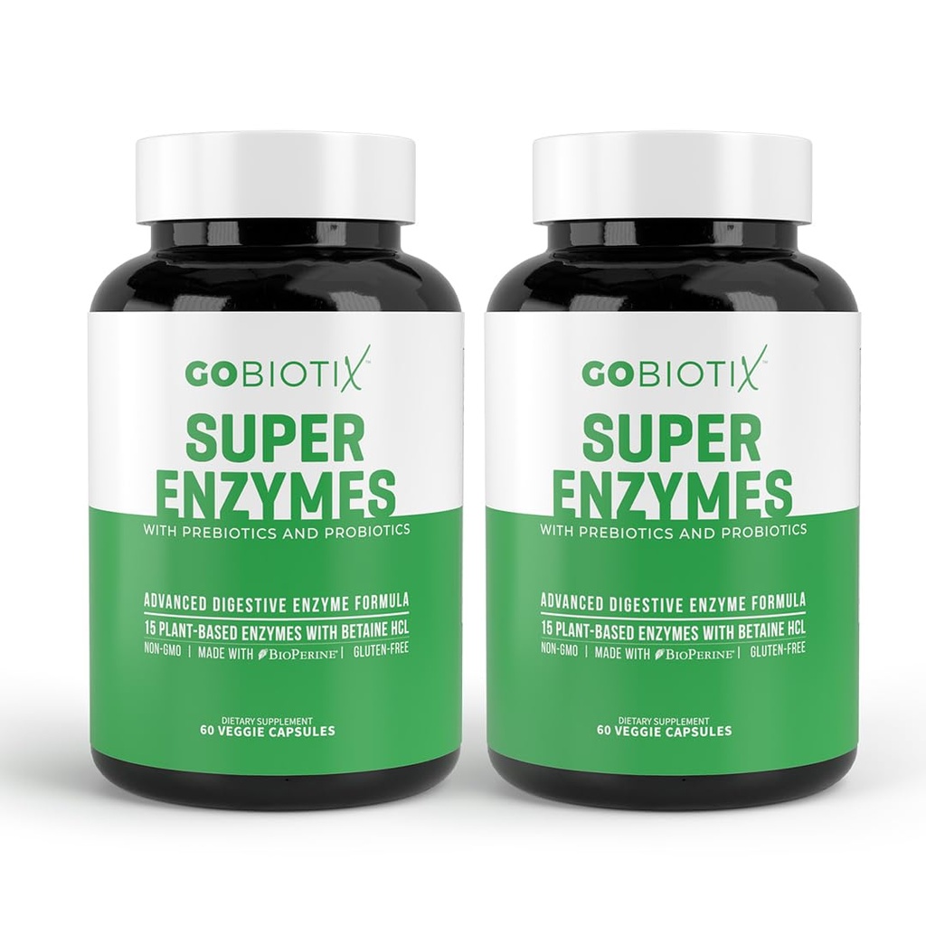 Integratore di enzimi digestivi GOBIOTIX con prebiotici e probiotici per le donne e gli uomini - Salute del fegato, Digestione del glutine, Assorbimento del lattosio, Pillole dietetiche basate sulle piante - 120 capsule