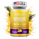 Magnesio Glycinate Gummies 600mg, Non OGM, Senza glutine, Magnesio Gummies per adulti e bambini, Dormire, Relax & Focus, Sapore di ananas, 60 Conte