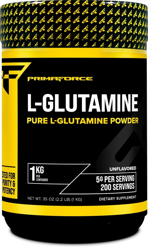 Polvere di L-Glutamina di Primaforce 1000 Grammi (1 KG) non aromatizzati - Polvere di L-Glutamina pura, 5g per porzione, senza OGM, senza glutine, 200 porzioni