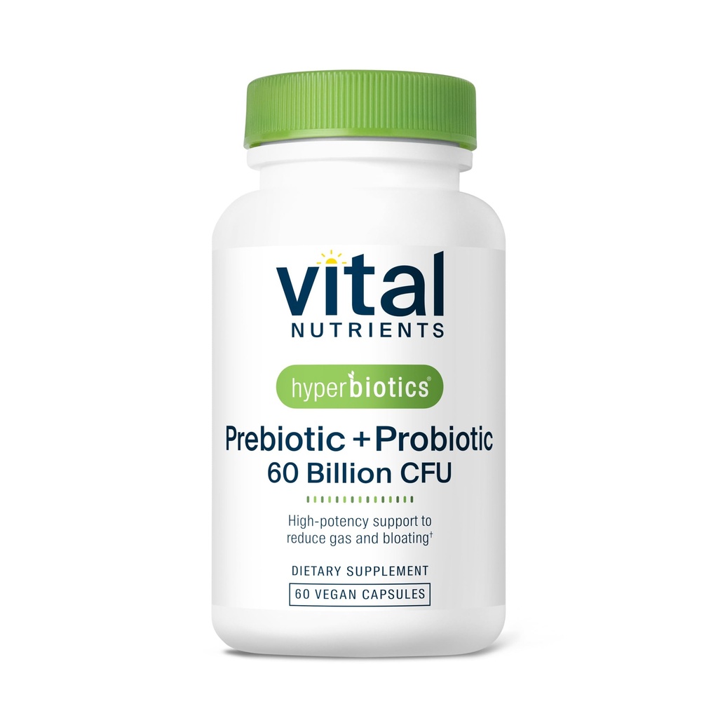 Iperbiotici Vital Nutrienti Prebiotici e Probiotici per le donne e gli uomini | 60 miliardi di CFU | Pre e Probiotici Supporta la salute digestiva, costipazione, diarrea, gas &amp; Bloating | 60 capsule vegane