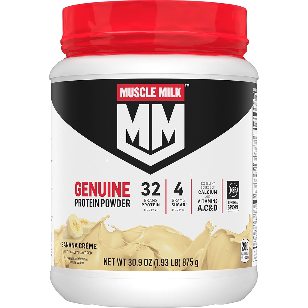 Polvere proteica genuina del latte del muscolo, Crème di Banana, 1.93 Pounds, 13 Servings, proteina 32g, zucchero 4g, calcio, vitamine A, C & D, certificato NSF per lo sport, spuntino energizzante, imballaggio può vary