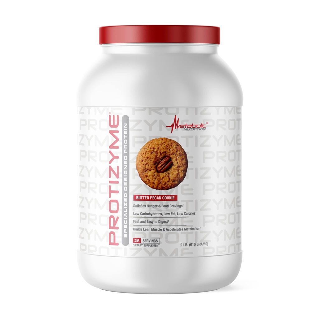 Nutrizione metabolica, Protizyme, Polvere di proteine del siero 100%, Alta proteina, Carbo basso, Proteina di siero di grasso basso, enzimi digestivi, 24 vitamine e minerali essenziali, Biscotto di pecan del burro, 2 Pound (26 ser)