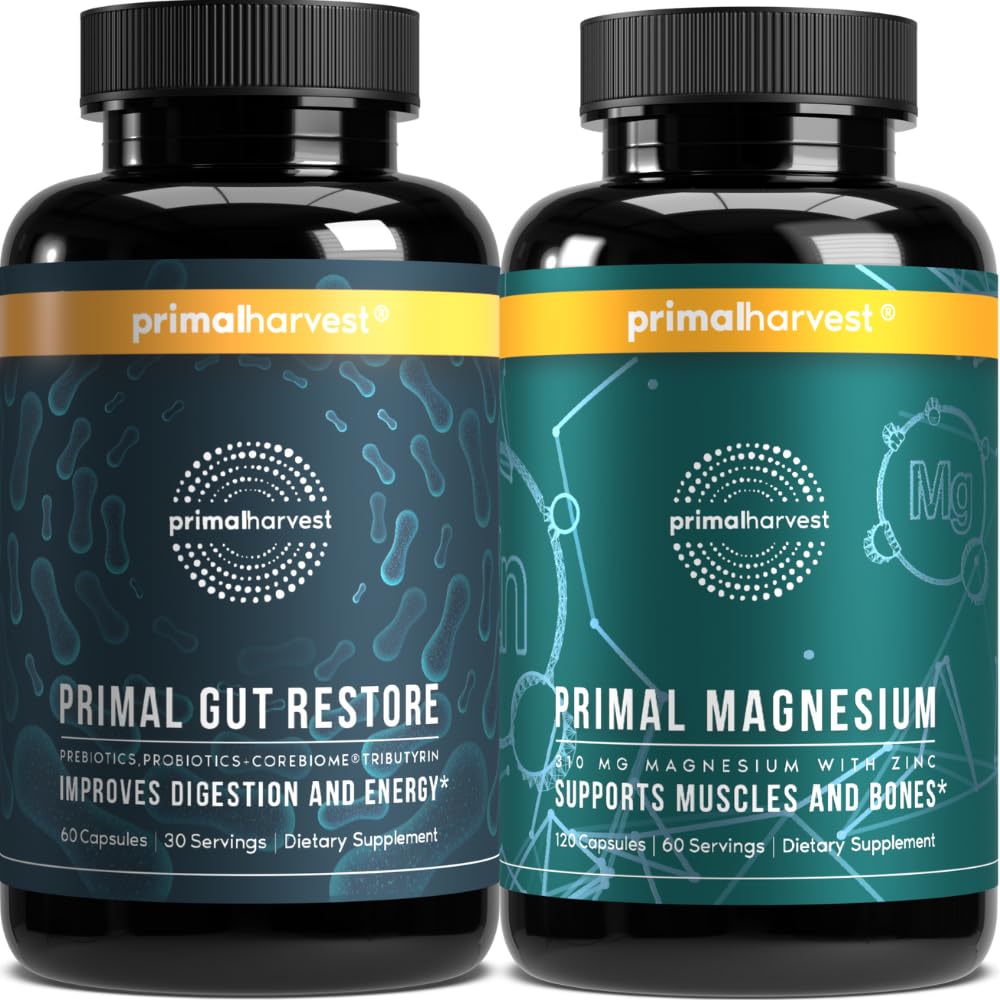 Primal Harvest Primal Gut Restore e Primal Magnesium Supplemento 2 Pack Bundle (180 capsule)