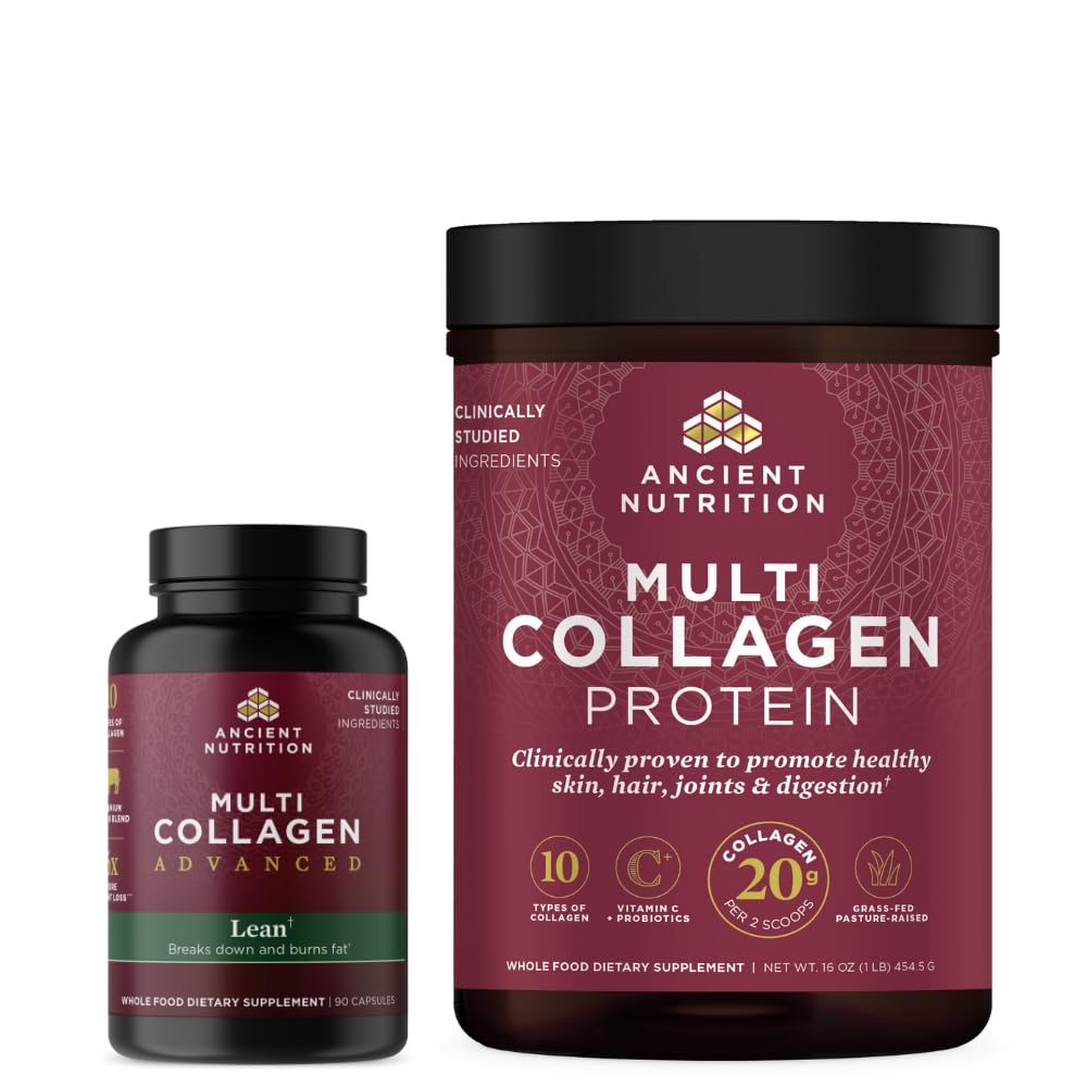 Antica nutrizione multi collagene capsule avanzate, magra, 90 conte + polvere proteica multi collagene, non aromatizzata, 45 porzioni