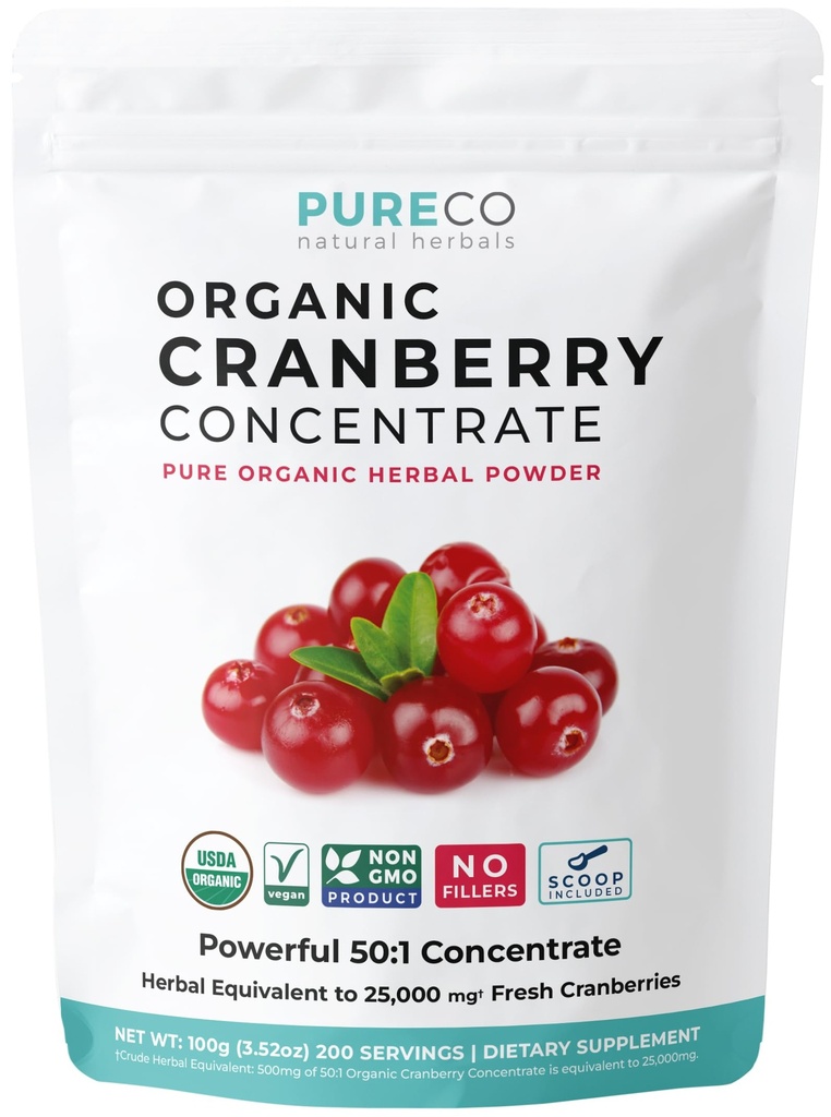USDA Cranberry Powder Organic Certified - Organic Cranberry Juice Concentrate Support Urinary Tract Health for Women & Men - Pure Berry Concentrate Vegan Non-GMO & Filler Free (200 Serve)