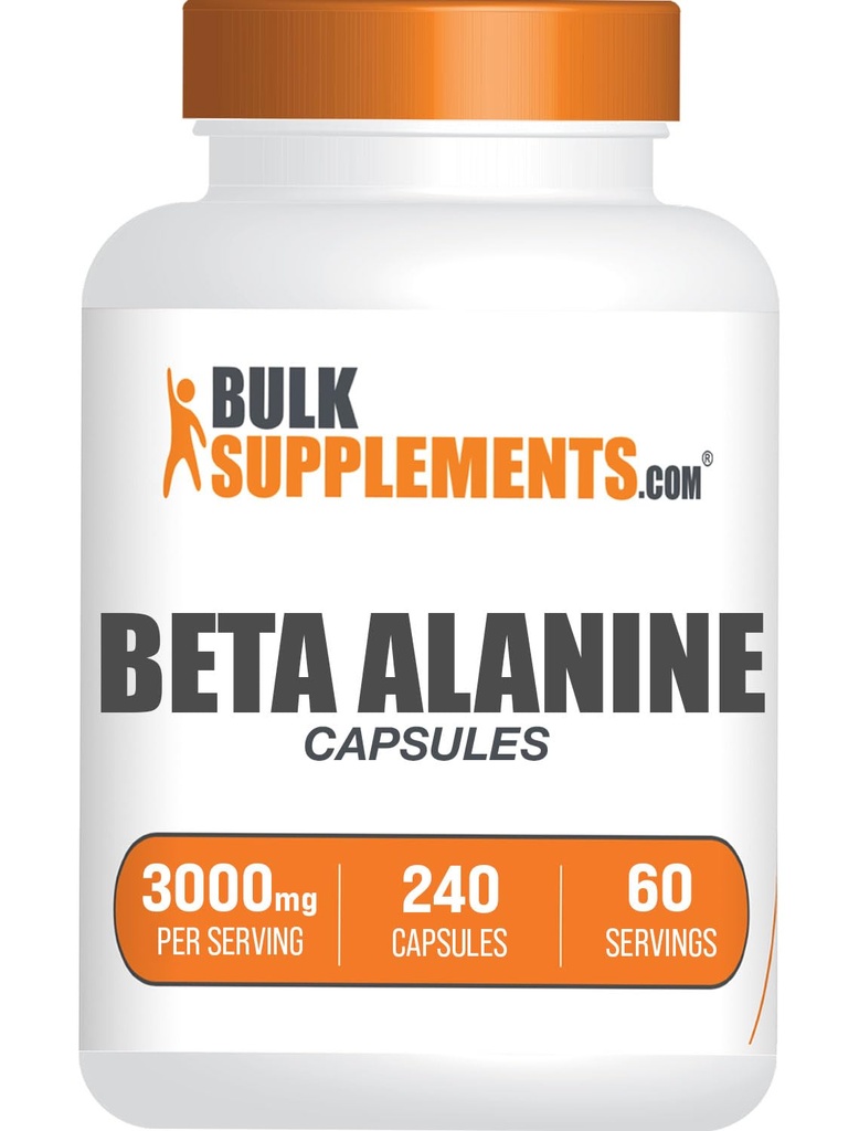 BulkSupplements.com Beta Alanine Capsule - Beta Alanine Supplement, Pre-Workout Supplement - Gluten Free, 4 Capsule per Serving, (3000mg), 240 Count (Pack of 1)