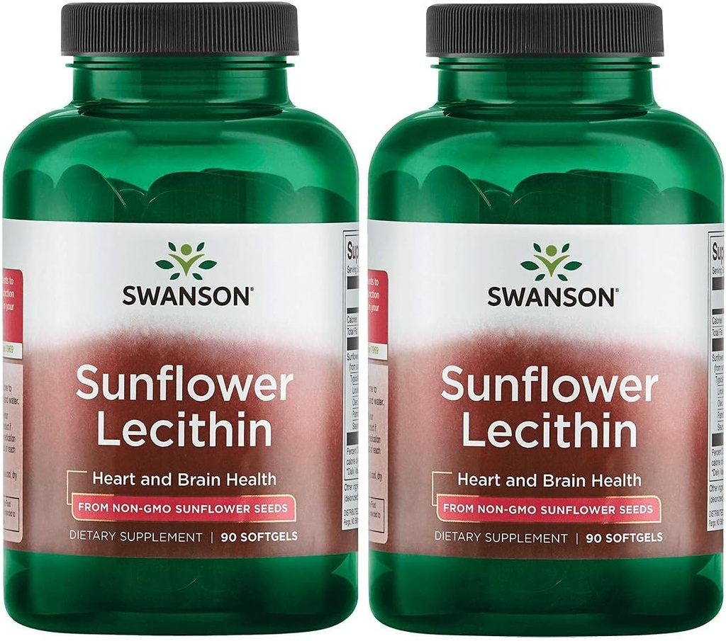 Lecitina di girasole Swanson - Integratore di erbe Promuovere la funzione sana del cervello - Formula naturale che supporta la salute del cuore & equilibrio lipidico sano - (90 Softgels, 1200mg ogni) 2 Pack