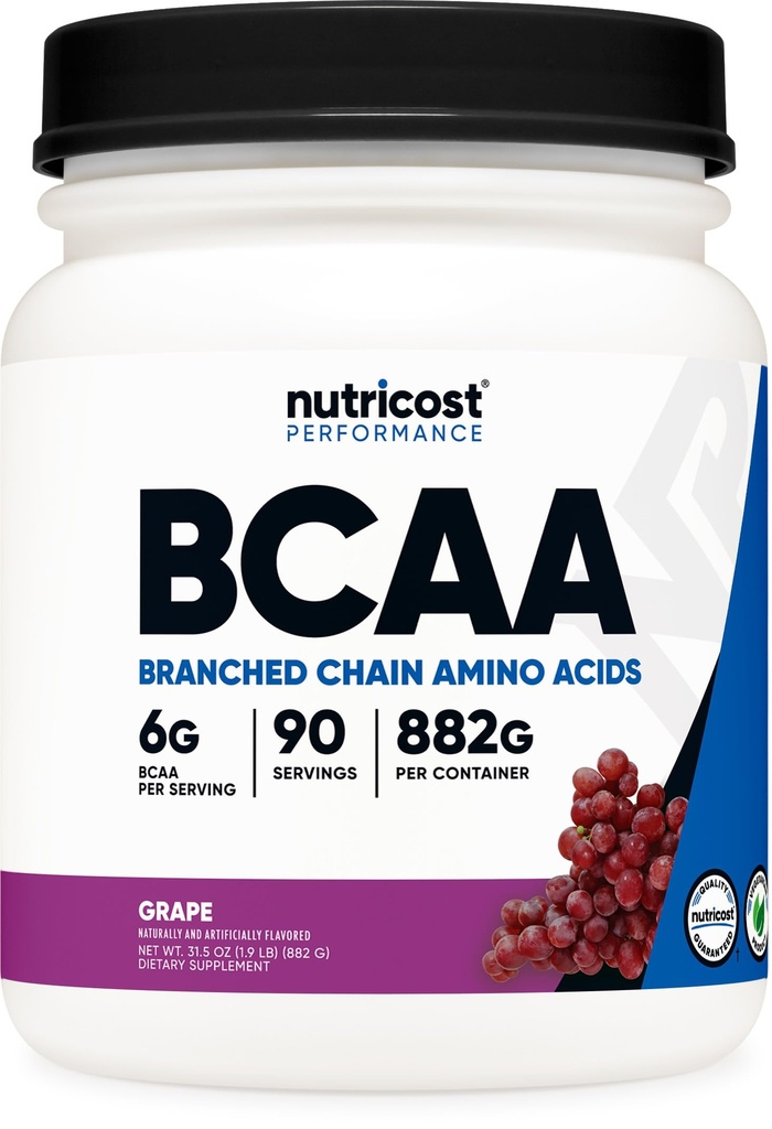 Nutricost BCAA Powder (Grape, 90 Serve) - Rapporto ottimale 2:1:1, Vegetariano, Non OGM