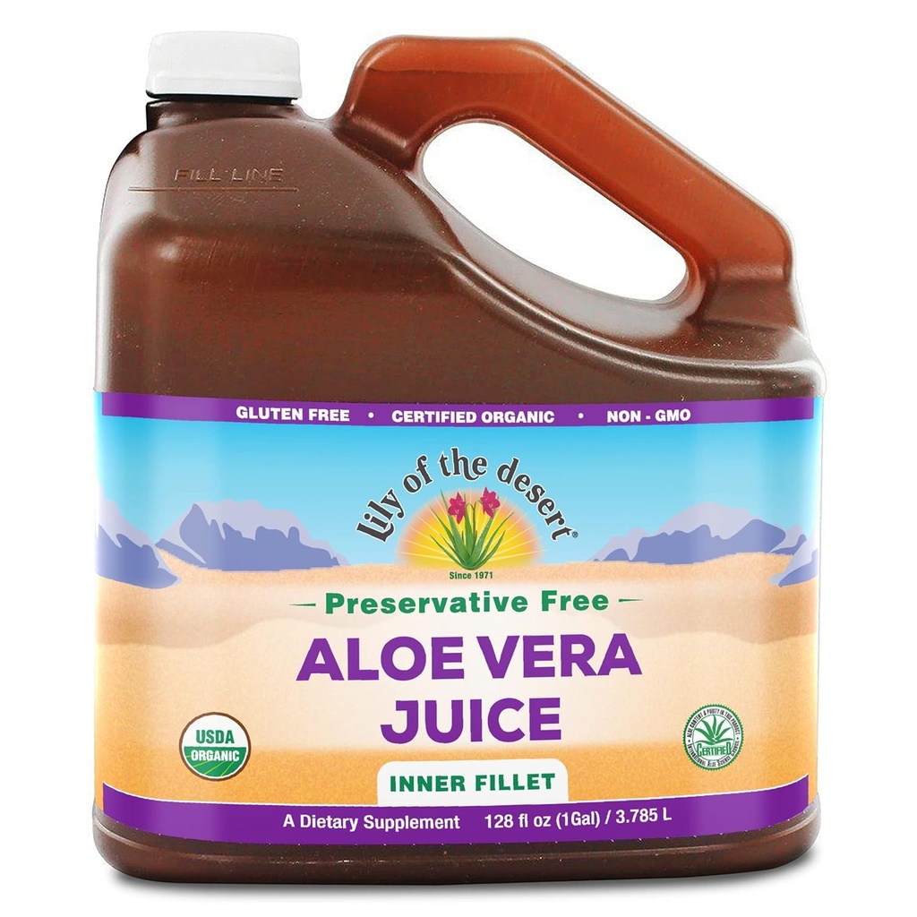 Giglio del Deserto Aloe Vera Juice - Organico, Conservativo-Free Fillet Aloe Vera Bere con Natural Digestive Enzymes per Gut Health, Stomach Relief, Benessere, Pelle di Glowing, 128 Fl Oz