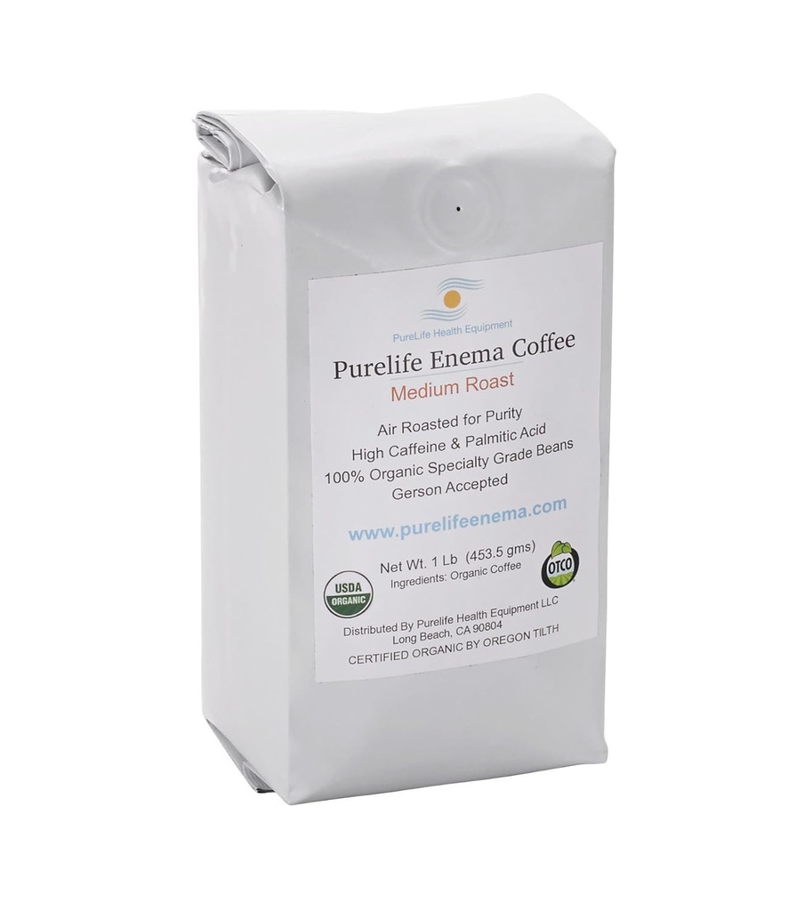 Purelife Organic Enema Coffee- Medium Air Roast - Lab Tested - Mold/Mycotoxin Free - Consigliato da Gerson - Pre-Ground